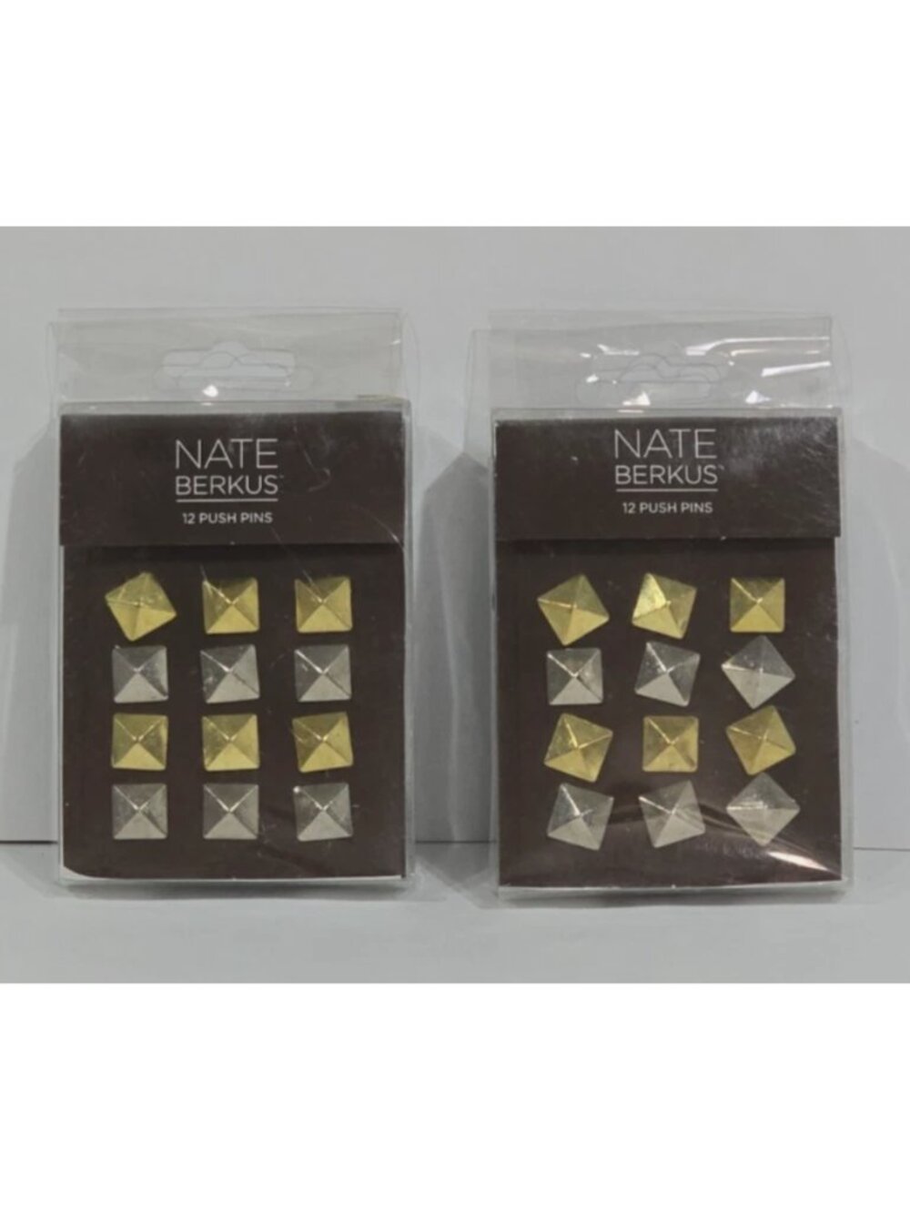 Nate Berkus Push Pins - Square Pyramid Gold / Silver Metal Look - 2 Boxes of 12